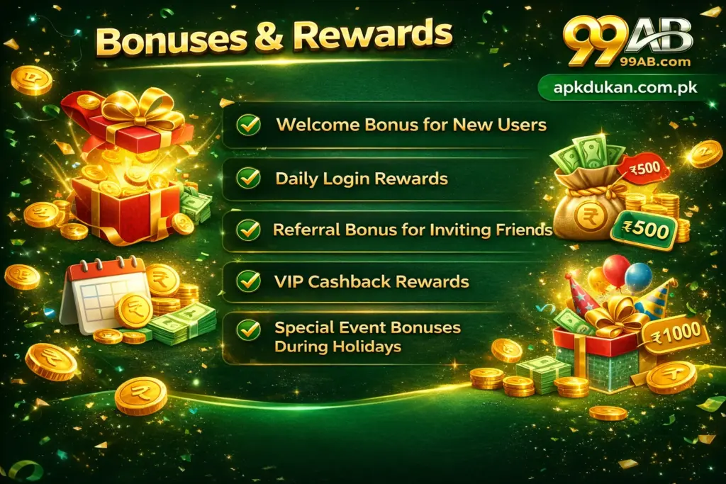 Bonuses and Rewards in 99Ab APK Latest Version Download