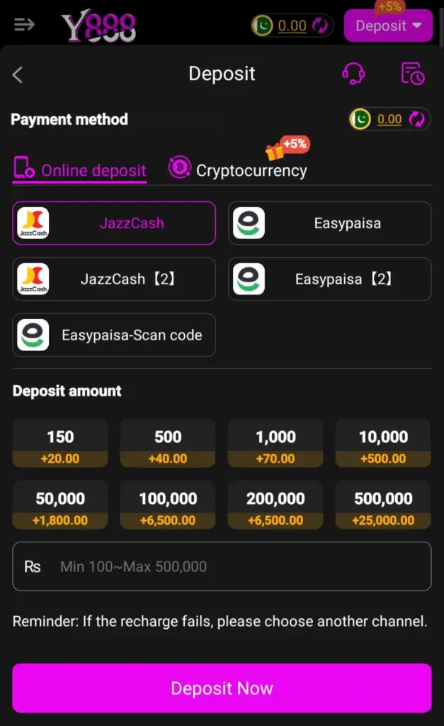 How to deposit money in Y888