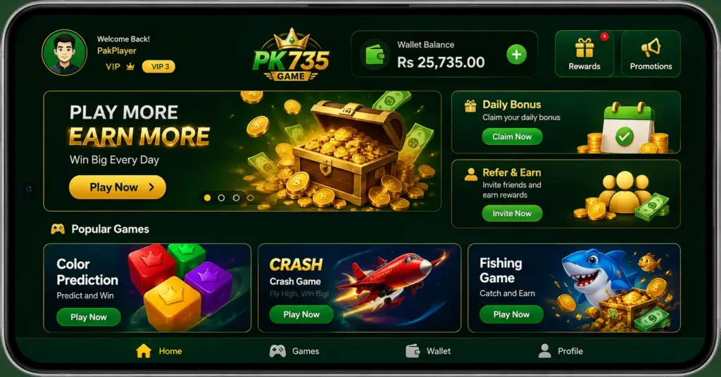 PK 735 Game App Interface Pakistan